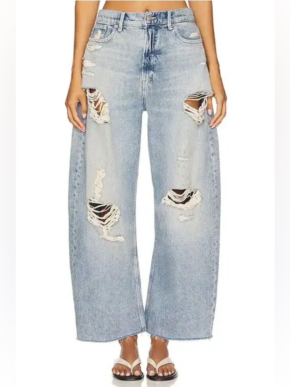 Good American Extreme Barrel Light Blue Distressed Ankle Jeans Size 4/27